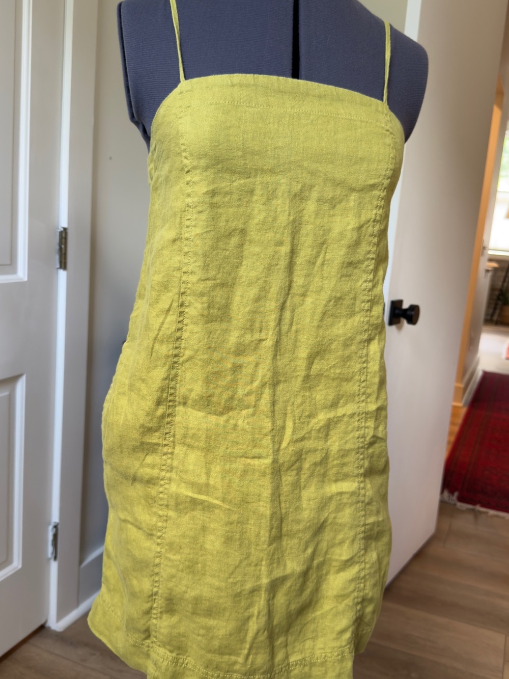 Madewell Lime Linen Spaghetti-Strap Mini Dress